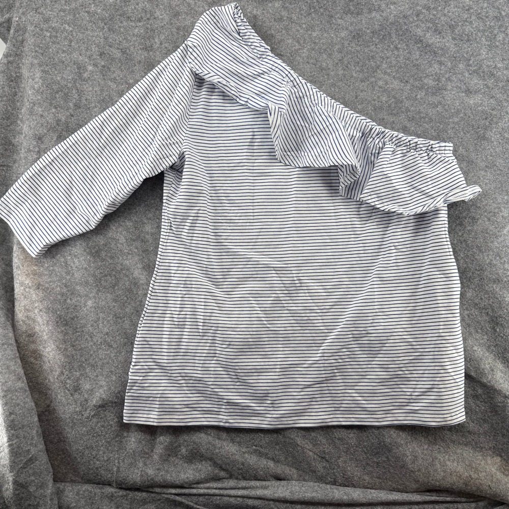 Wendy Williams Striped NWT One Shoulder Ruffle Top Women XL Coastal Asymmetrical